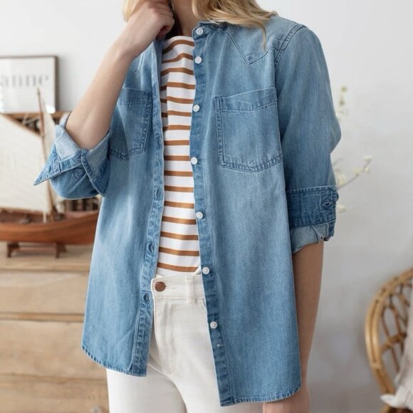 Marea by Liz Joy Blue Western Denim Long Sleeve Shirt Button Down Women’s Medium - Picture 1 of 11